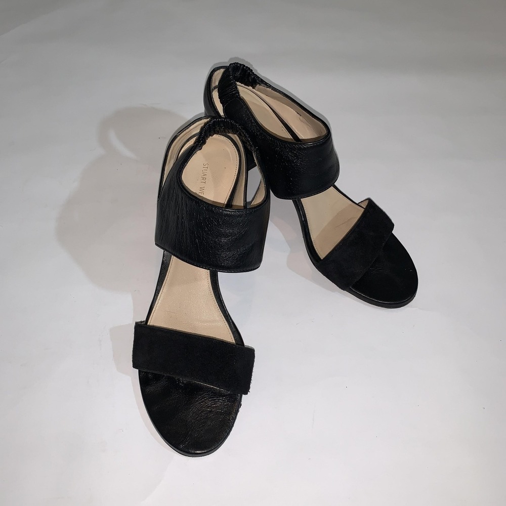 Stuart Weitzman Sandals Womens Size 9 N Black Leather Slingback Heel Comfort